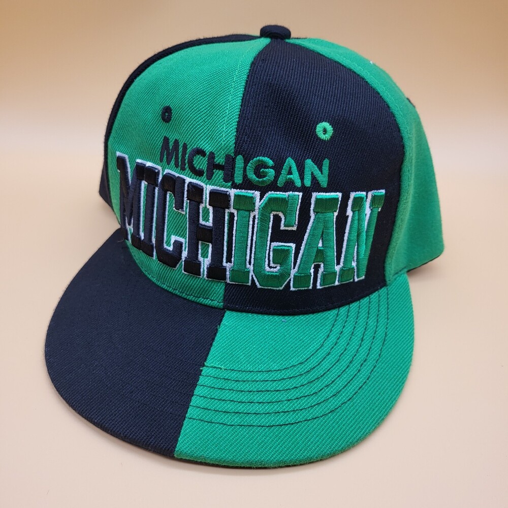 Michigan Hat Cap Snapback Icon Green Black Color Block